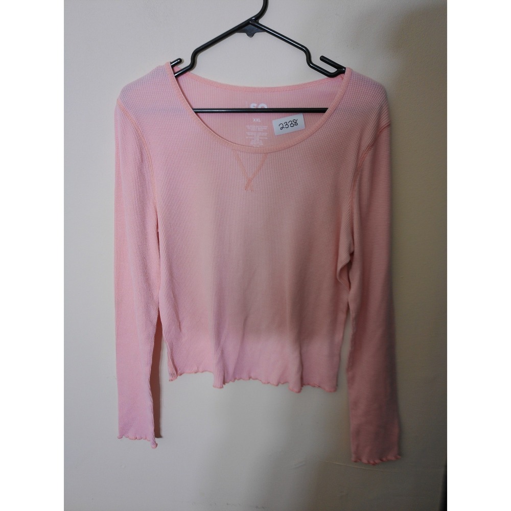 SO Waffle Knit Thermal Top Womens XXL Pink Lettuce Edge Long Sleeve Casual Soft